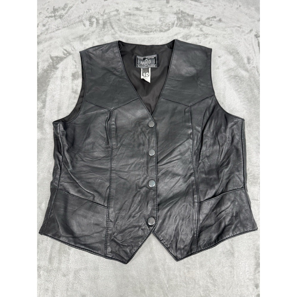 Vintage 90s Mob Black Leather Motorcycle Vest Womens 10 India Riding Biker Moto